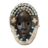 African Mask, Ivory Coast Wood, Linen, Shells, Primitive